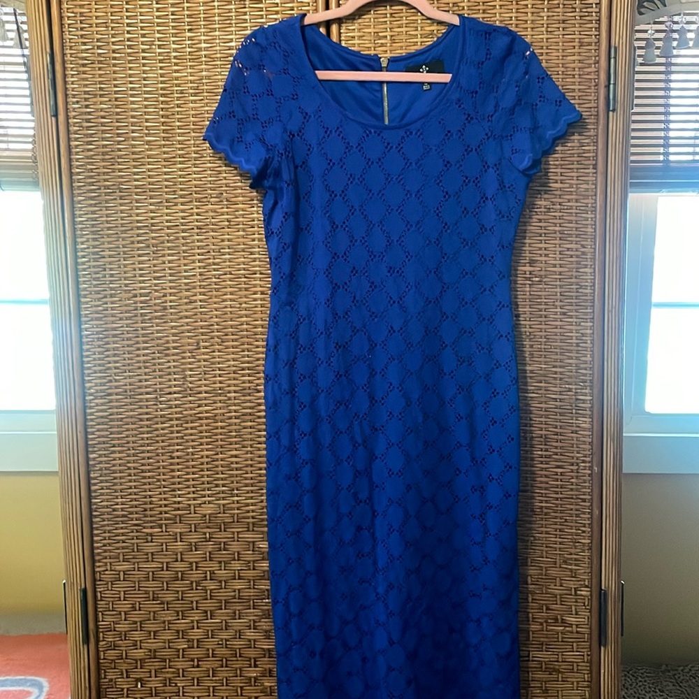 Ronni Nicole royal blue midi dress size 10 EUC very flattering short sleeves
